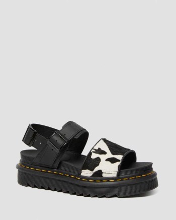 Dr Martens Voss Animal Print Leather Sandale Damske Čierne | 0498-XKBMY